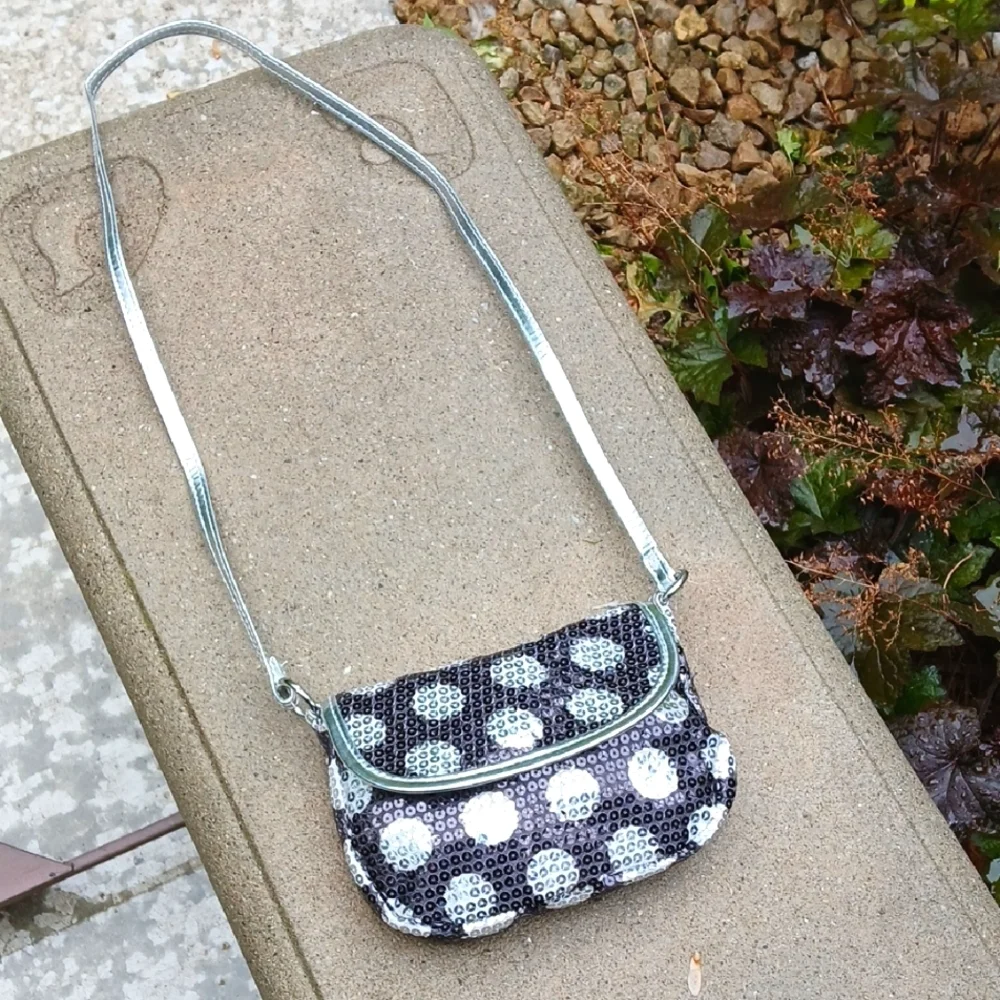 Girls Sequin Crossbody Bag - Black and Silver Polka Dot NWOT